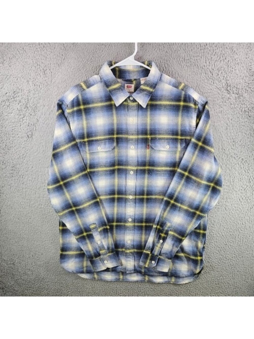 Levis Mens‎ Large Blue Yellow Plaid Flannel Long Sleeve Button Down Shirt
